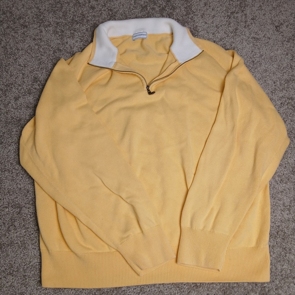 Maus & Hoffman Mens Quarter Zip Pullover Sweater Yellow Knit Pastel L‎